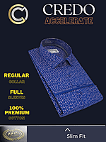 Arvind Fabric Navy Blue Printed Formal Shirt