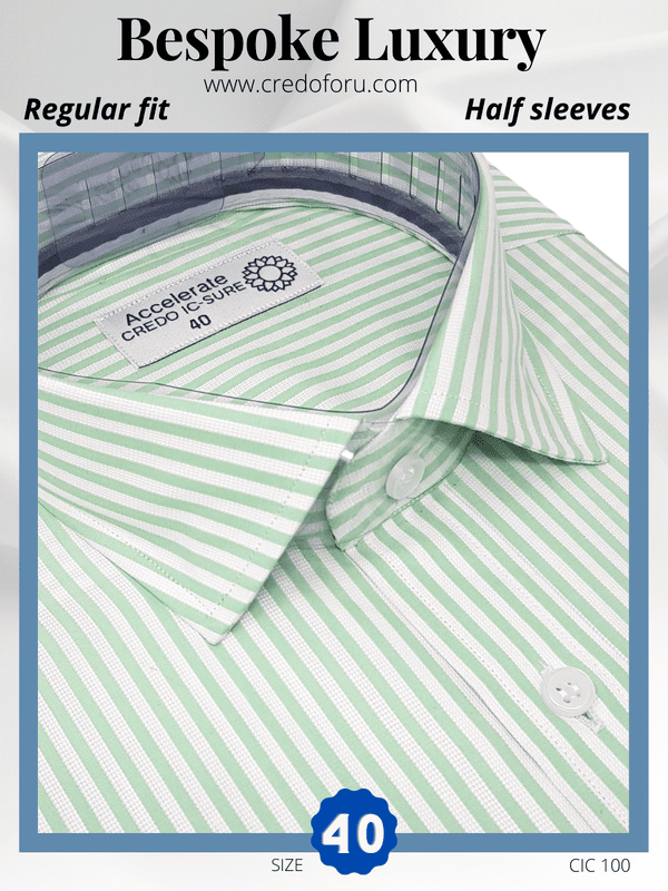 Raymond Fabric Light Green & White Stripe Formal Shirt