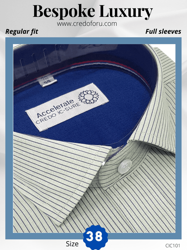 Raymond Fabric Blue & Green Stripe Formal Shirt