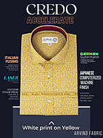 Arvind Fabric White, Yellow Printed Formal Shirt