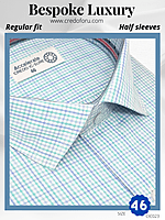 Siyaram Fabric Light Blue & Green Check Formal Shirt