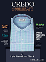 Siyaram Fabric Light Blue & Green Check Formal Shirt