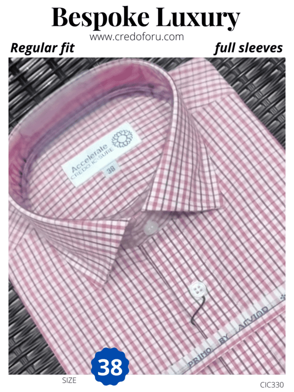 Men full sleeves pink checked formal shirt