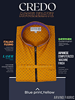 Arvind Fabric Black Print On Yellow Shirt