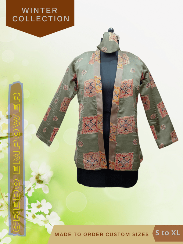 CREDO Gold Printed Green Tailored Jacket