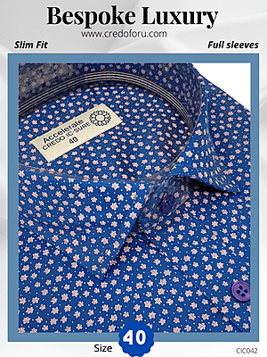 Arvind Fabric Navy Blue Printed Formal Shirt