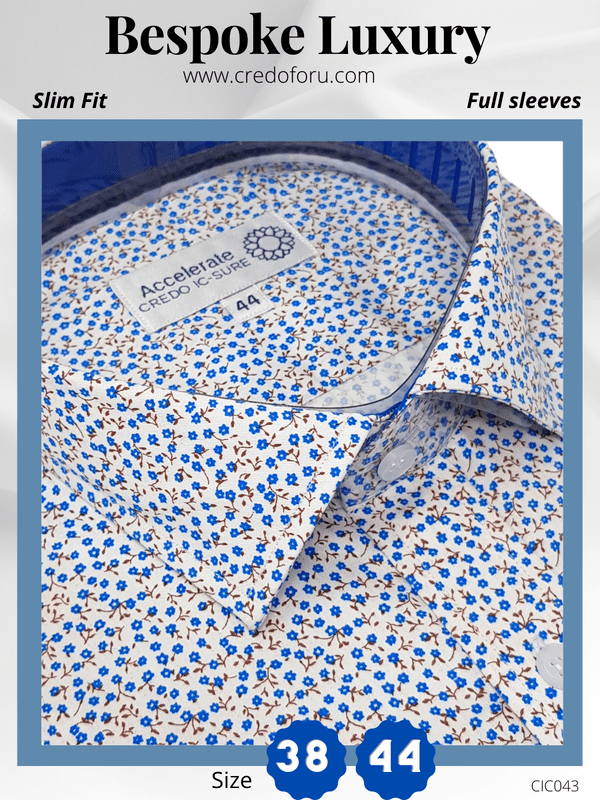 Arvind Fabric Blue Printed Formal Shirt