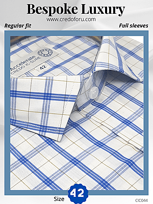 Siyaram Fabric Blue & White Check Formal Shirt