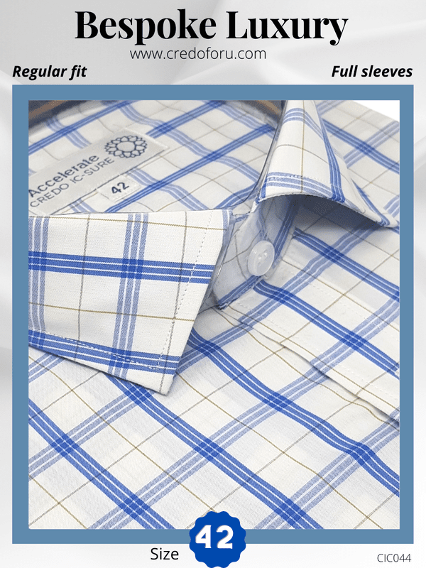 Siyaram Fabric Blue & White Check Formal Shirt