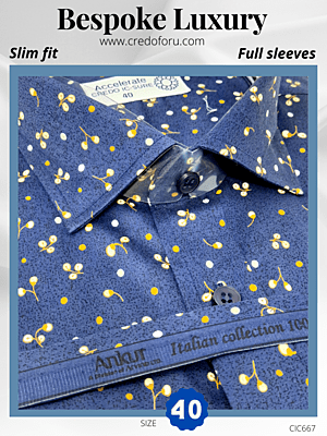 Arvind Fabric Floral Print On Navy Blue Full Sleeve Shirt