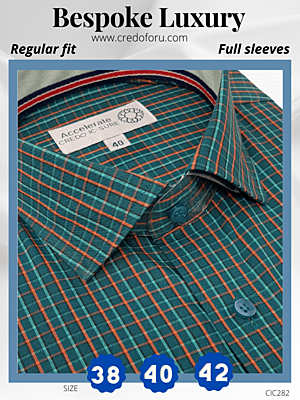 Arvind Fabric Orange Check, Green Formal Shirt