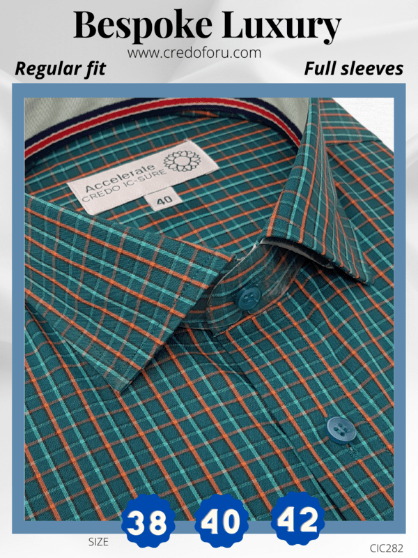 Arvind Fabric Orange Check, Green Formal Shirt