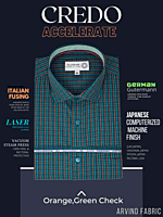 Arvind Fabric Orange Check, Green Formal Shirt
