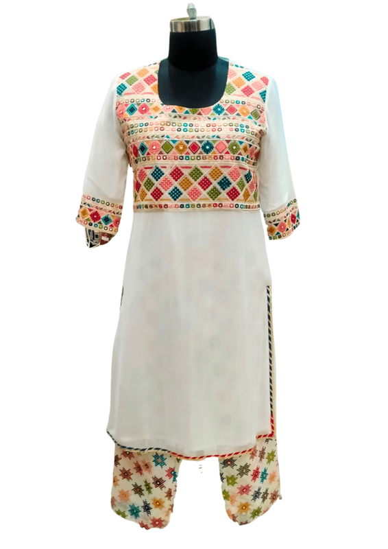 women's multi colour designing white slawar suit.