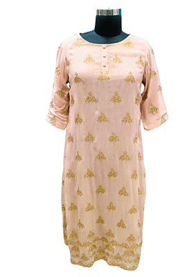 women's peach pink Straight Kurti