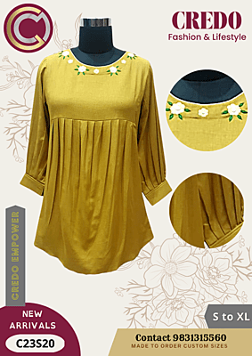 Yellow full sleeve embroidered top