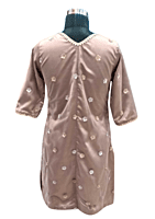 Women Pink  Silk Embroidered V Neck  Kurti