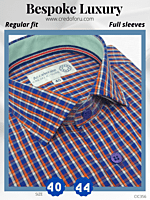Arvind Fabric Orange Check on Blue Formal Shirt