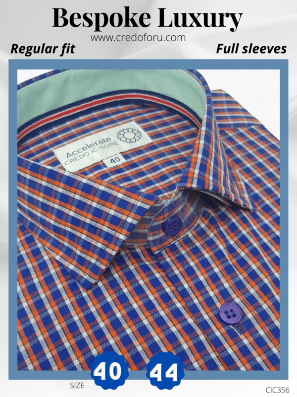 Arvind Fabric Orange Check on Blue Formal Shirt