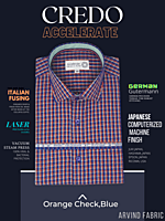 Arvind Fabric Orange Check on Blue Formal Shirt