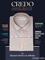 Arvind Fabric Brown Print on White Formal Shirt