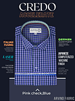 Arvind Fabric Pink Check on Blue Formal Shirt