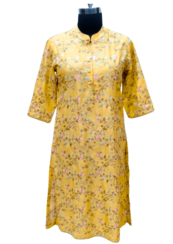 Women yellow full sleeves kurti