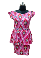 women's  pink Cotton printed  peplum dress