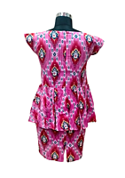 women's  pink Cotton printed  peplum dress