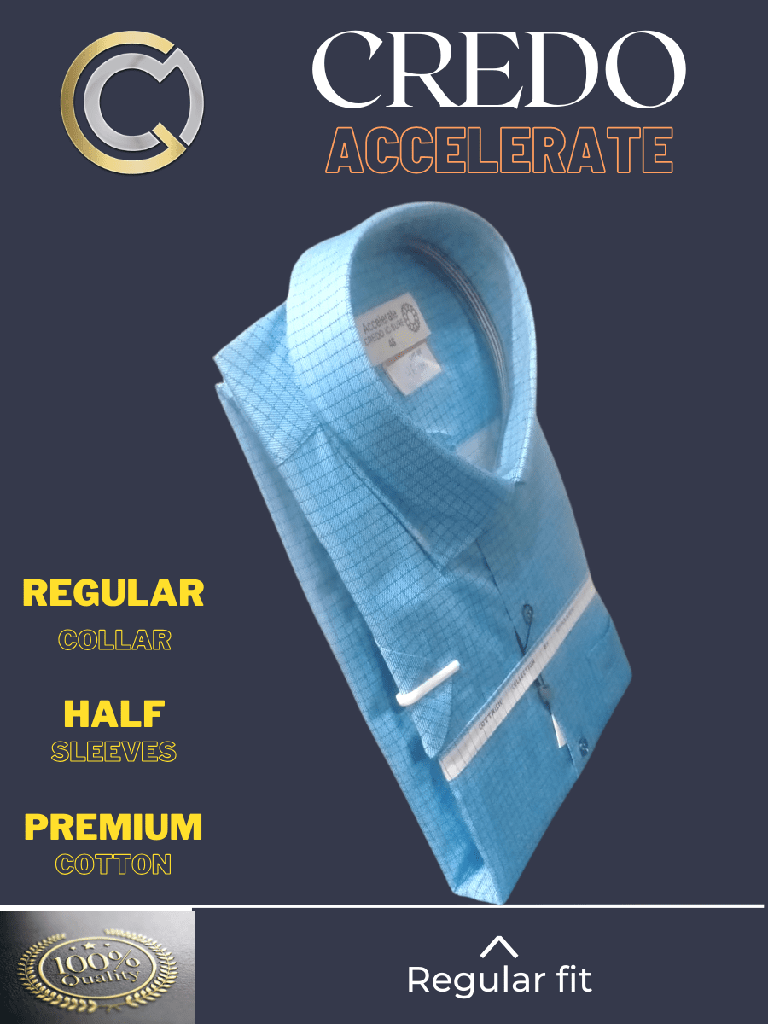 Men sky colour with small black checked half sleeves shirt_2.jpg