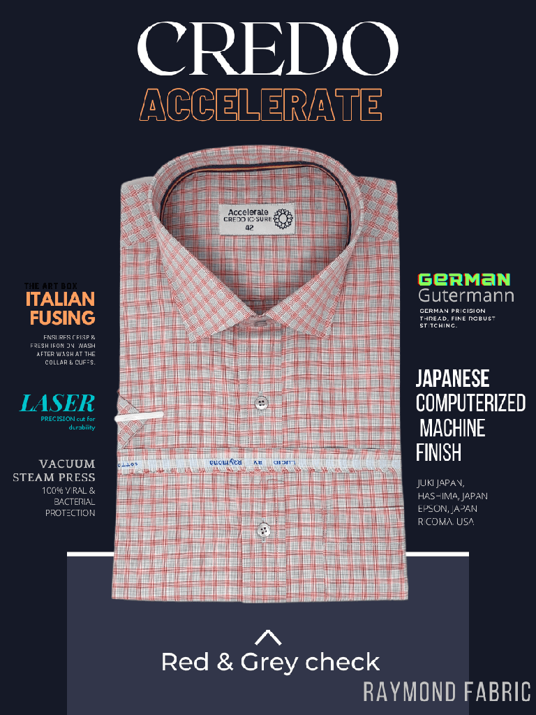 Raymond Fabric Red &amp; Grey Check Formal Shirt_1.jpg