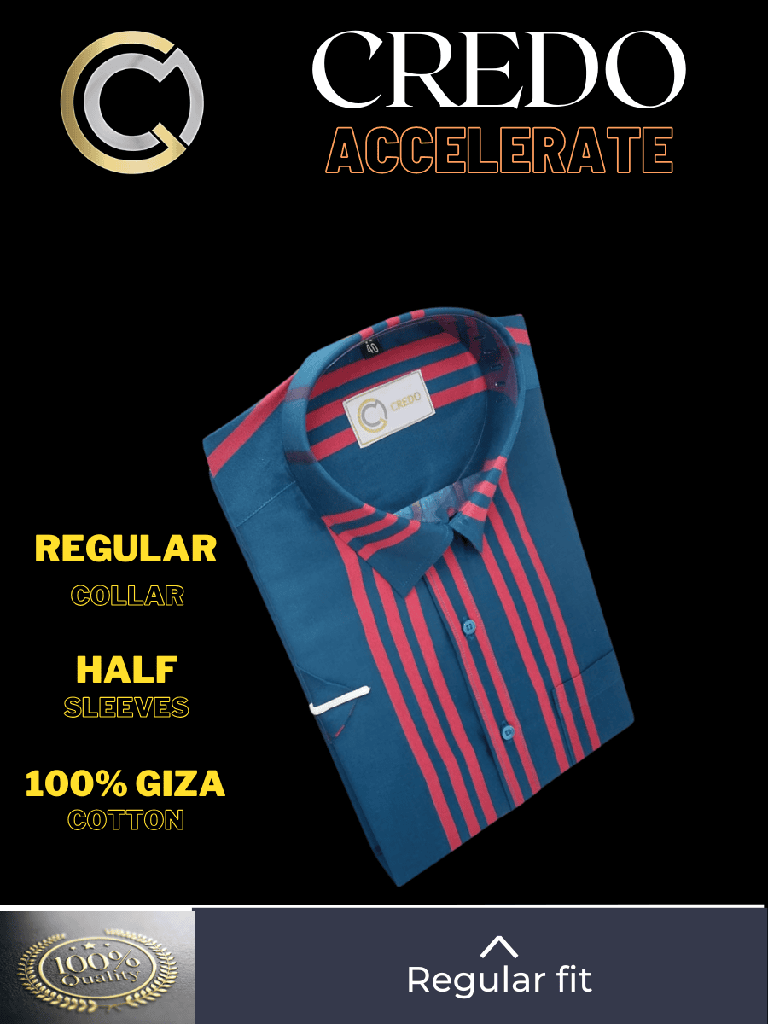 Red stripe on dark cyan blue half sleeve shirt (881)_2.jpg