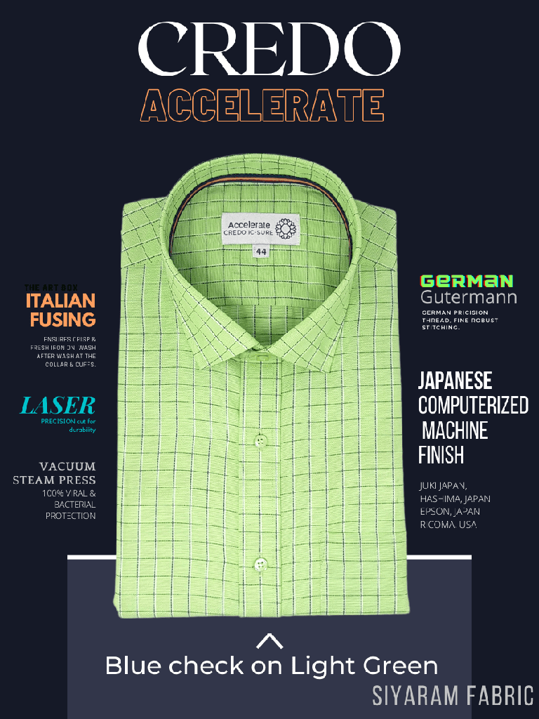 Siyaram Fabric Blue Check on Light Green Formal Shirt_1.jpg