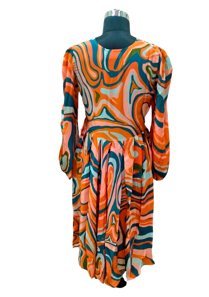 WOMEN'S MULTICOLOR SHORT SLEEVES AND LONG DRESS WITH V-NECKLINE_1.jpg