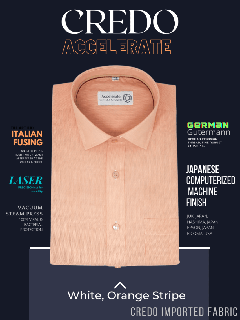 White &amp; Orange Stripe Formal Shirt_1.jpg