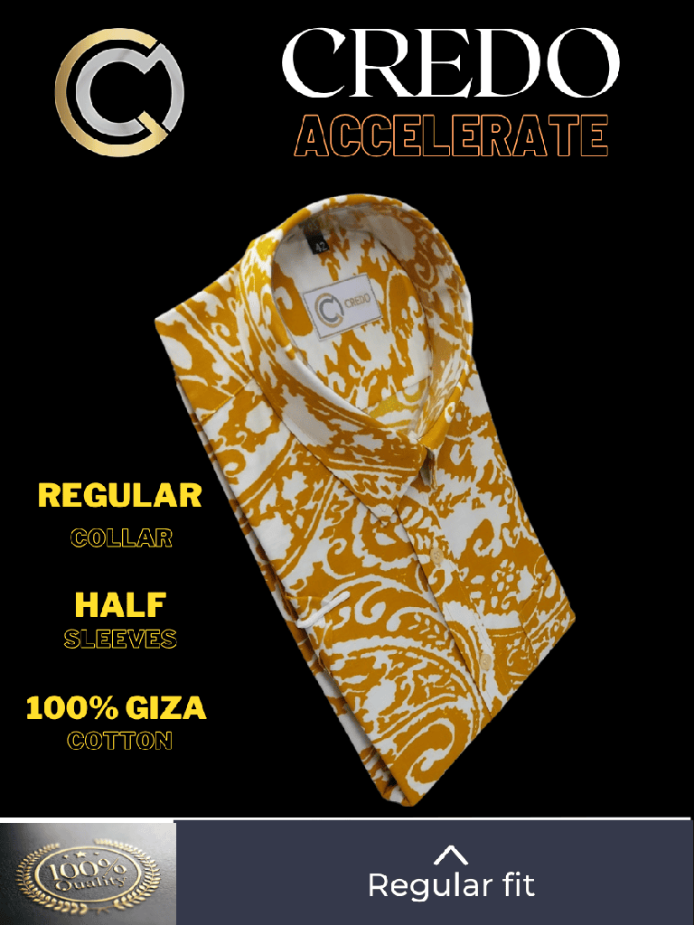 Yellow ochre paisley printed half sleeve shirt (880)_2.jpg