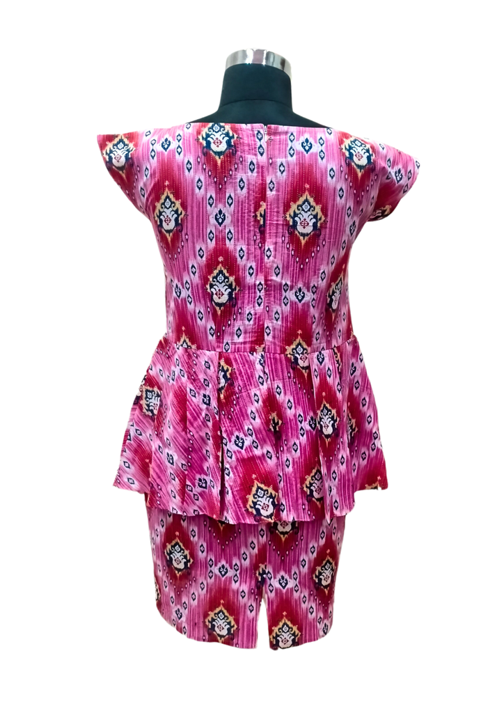 women's pink Cotton printed peplum dress_1.jpg