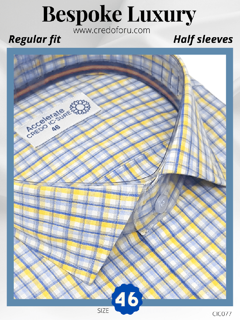 Siyaram Fabric Light Blue & Yellow Check Formal Shirt_1.jpg