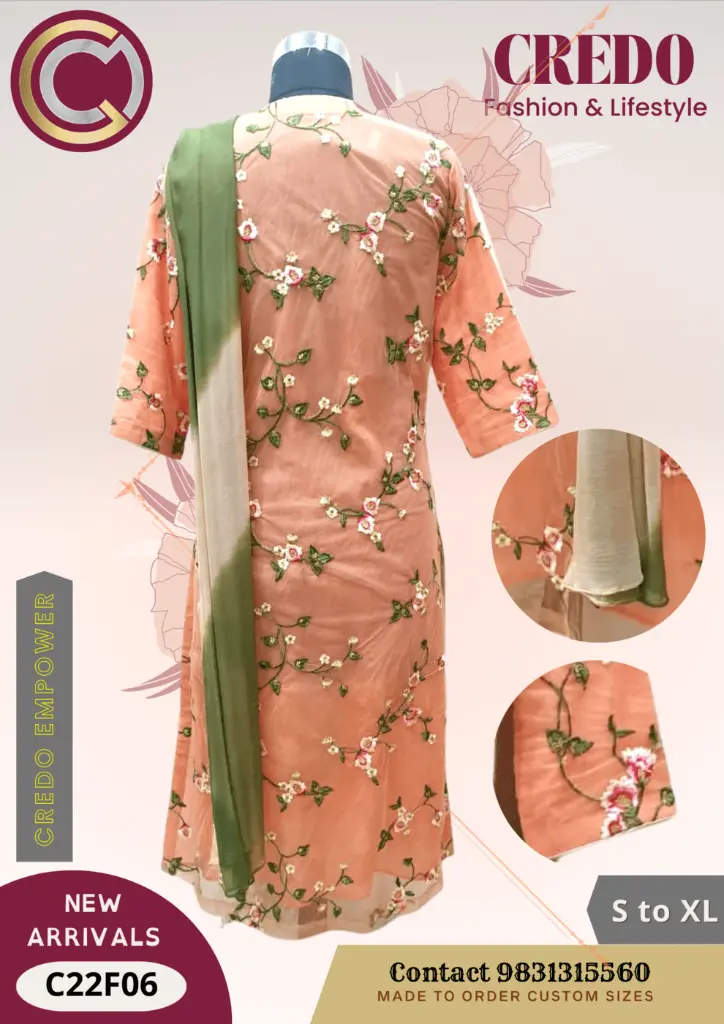 Peach Embroidered Kurti with Dupatta-Light Salmon-4.webp