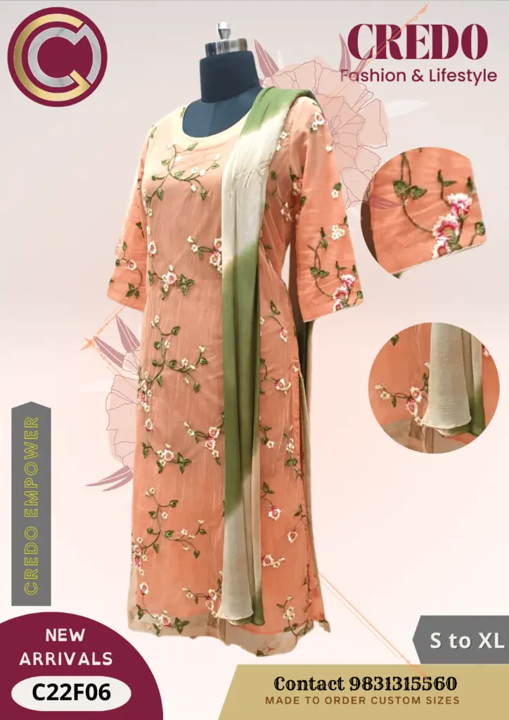 Peach Embroidered Kurti with Dupatta-Light Salmon-2.webp