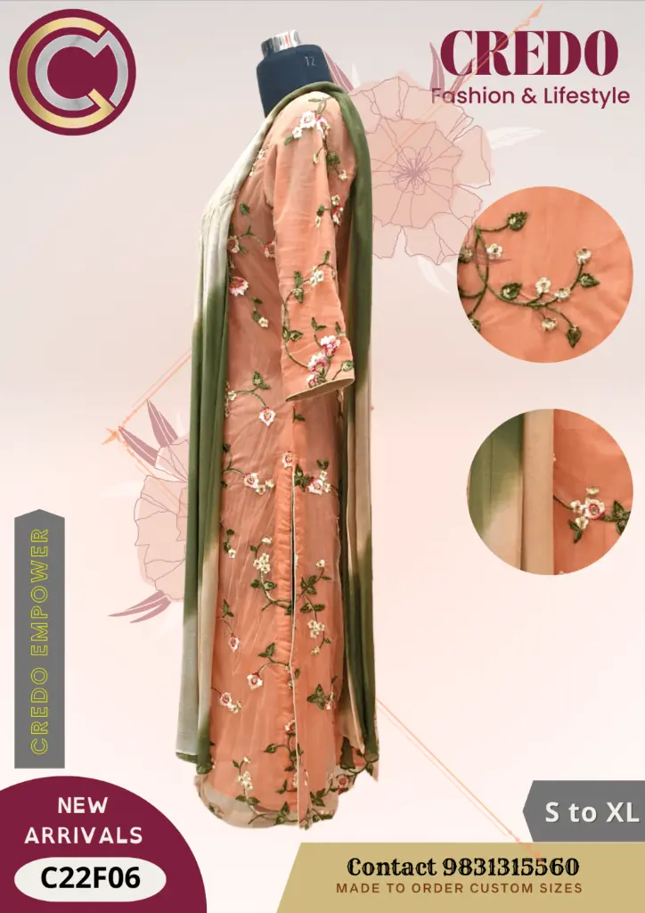 Peach Embroidered Kurti with Dupatta-Light Salmon-3.webp