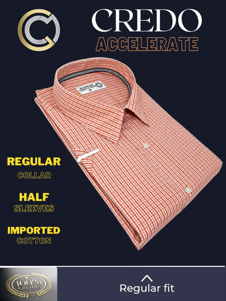 Credo Imported Orange White Check Half Sleeve Shirt(690)-46-3.webp
