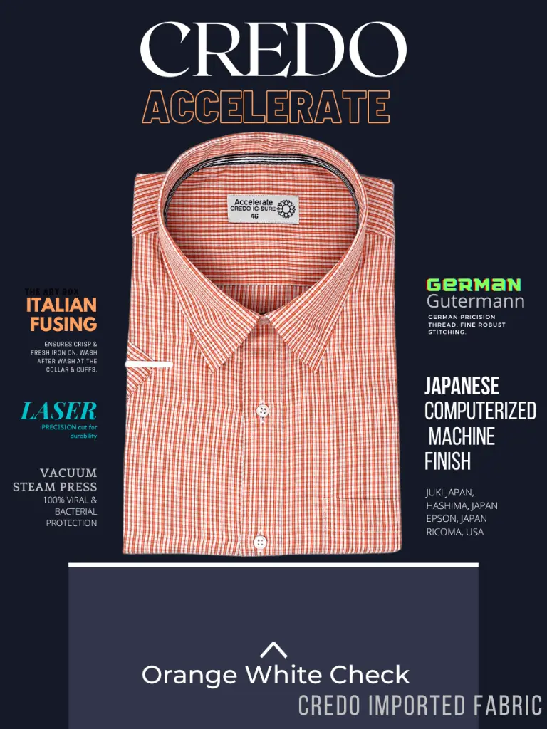 Credo Imported Orange White Check Half Sleeve Shirt(690)-46-2.webp