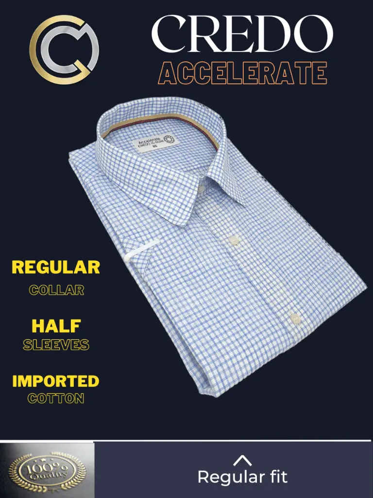Credo Imported Fabric Blue White Check Half Sleeve(688)-46-3.webp