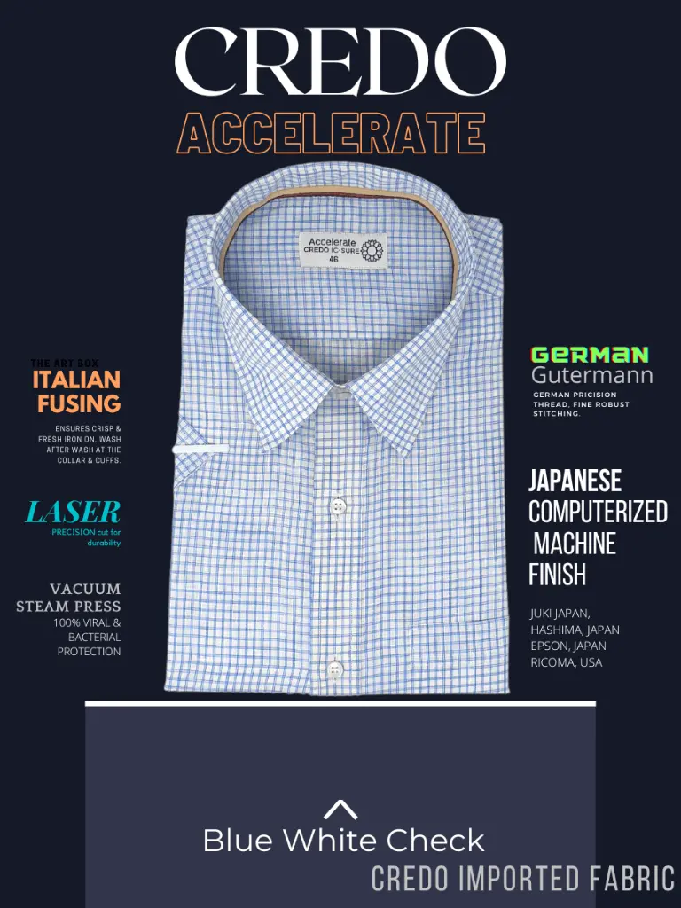Credo Imported Fabric Blue White Check Half Sleeve(688)-46-2.webp