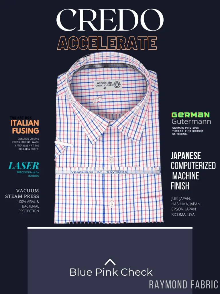 Raymond Fabric Blue Pink Check Half Sleeve Shirt(687)-46-2.webp