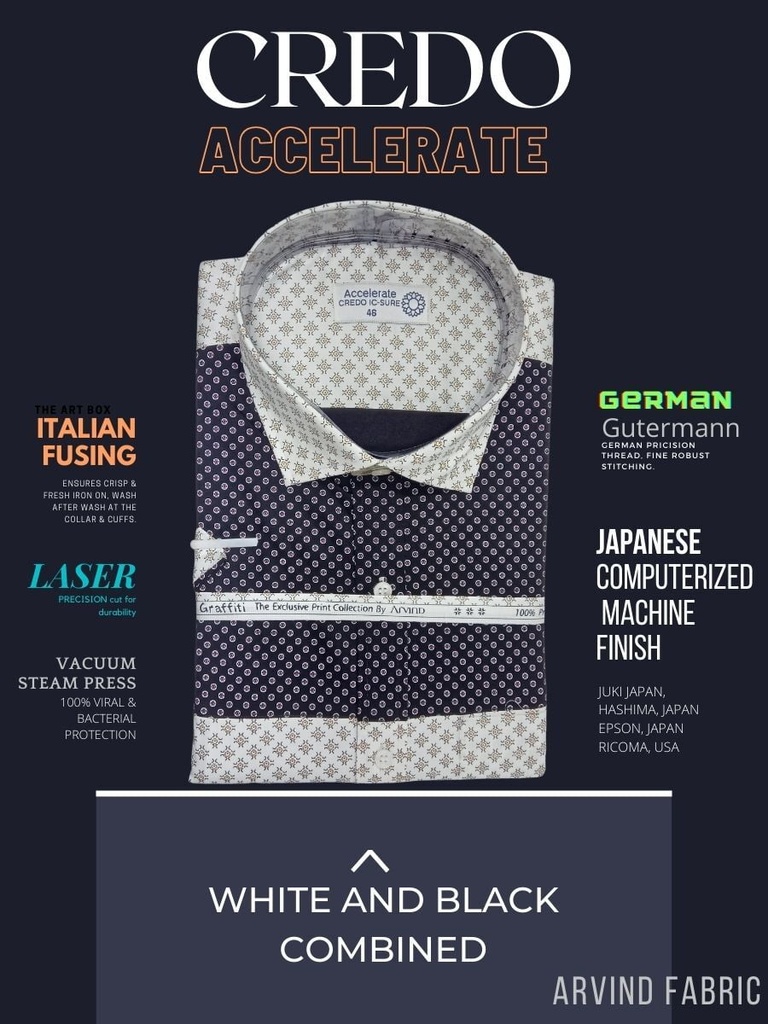 Black and white printed combined half sleeve shirt 798 Image 2