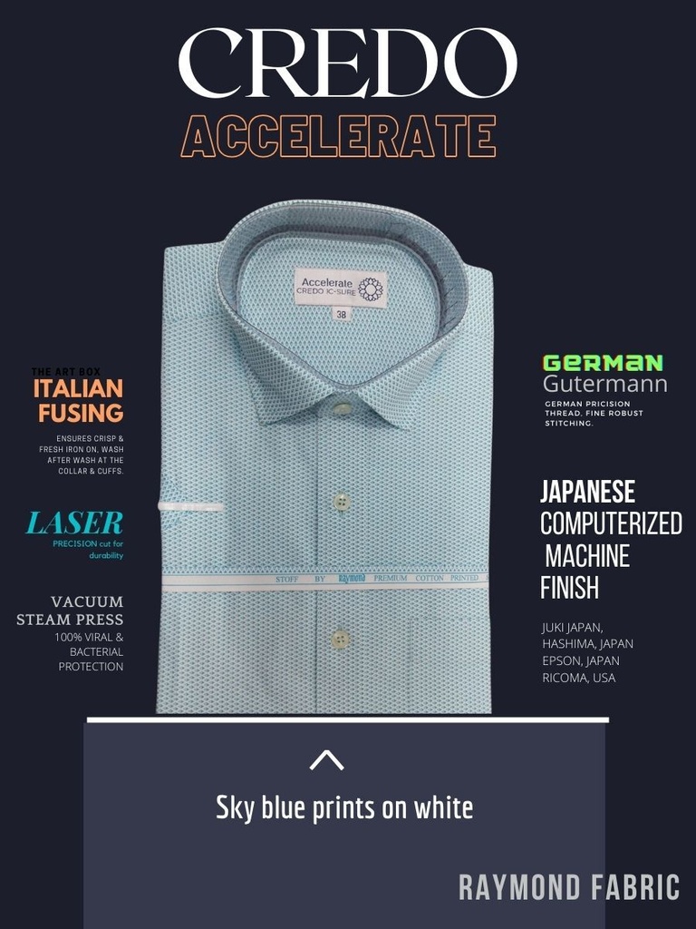 Sky blue barfi printed white Raymond shirt(892) Image 2