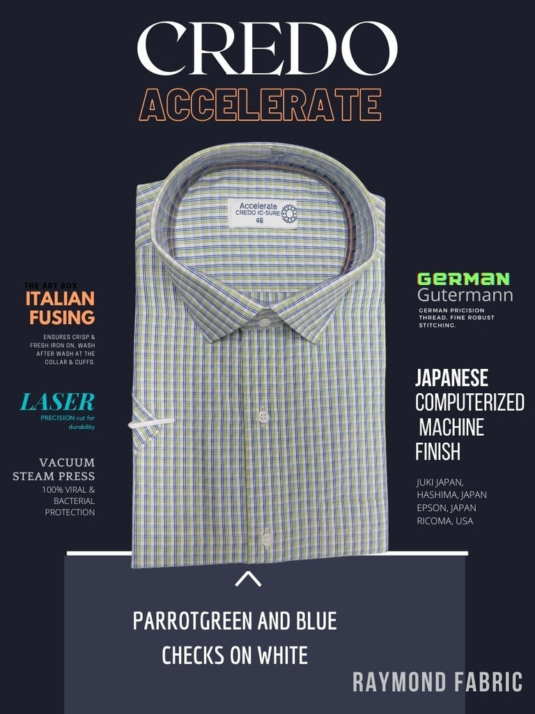 Green and blue square prints on white Raymond shirt(907) Image 2