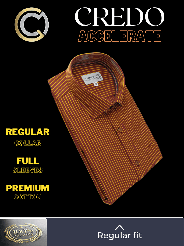 Yellow stripe on maroon full sleeve formal shirt (854) Image 3